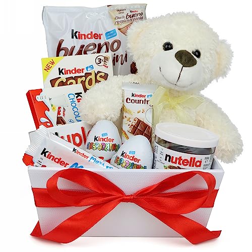 Süßigkeiten Großpackungen, Geschenke für Frauen & Männer, Schokolade Geschenkkorb mit Teddybär, Duplo Schokoriegel, Nutella, Bueno - Ideal für Party und Kinder Süßigkeiten Großpackungen, Geschenke für Frauen & Männer, Schokolade Geschenkkorb mit Teddybär, Duplo Schokoriegel, Nutella, Bueno - Ideal für Party und Kinder von DELIM