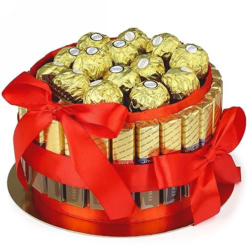 Ferrero Rocher und Merci schokolade Torte - pralinen geschenk - süßigkeiten box perfekt für viele Gelegenheiten - Dankeschön geschenke - Präsentkorb für frauen von DELIM