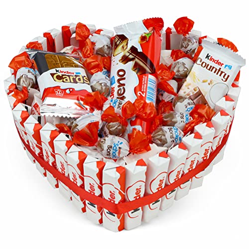Schokolade Süßigkeiten box in Herzform, Originelles Geschenke Schokobons mix, Country, Kinderriegel, Raffaello, für Kinder, Geburtstag, Kindertag, Muttertag von Delim