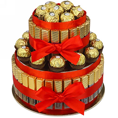 Torte aus Ferrero Rocher und Merci schokolade - süßigkeiten box Geburtstag - Präsentkorb für frauen - Geschenkkorb für Muttertag - Dankeschön geschenke von Delim