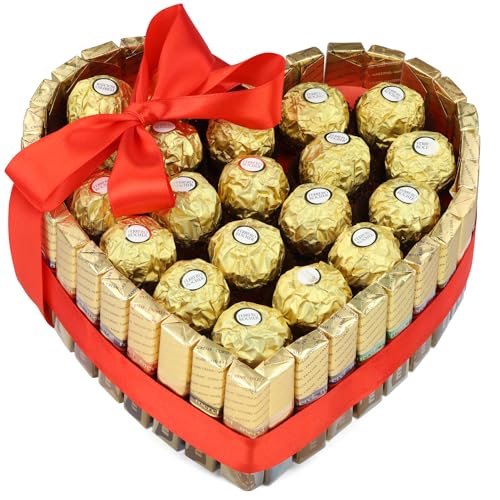 Torte aus Merci schokolade und Ferrero Rocher in Herzform - herzförmiges Geschenk für ein Frau - süßigkeiten box mit schokolade - Geschenkkorb zum Valentinstag für Verliebte von Delim