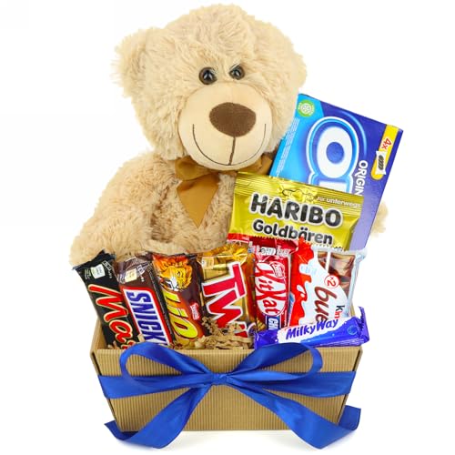 Geschenkkorb mit Teddybär - Geschenk für Kind mit gummibärchen und oreo kekse - kinderschokolade - Süßigkeiten box - Kinder Bueno - Toffifee von DELIM