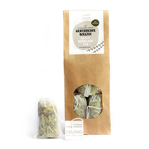 Griechischer Bio Bergtee von Delinio - Sideritis Scardica | Intensiver Geschmack | Vielseitige Zubereitung | Für jeden Bedarf | Premium Qualität | 1 Beutel = 1 Liter Tee | Purer Genuss | 10 x 2g von Delinio
