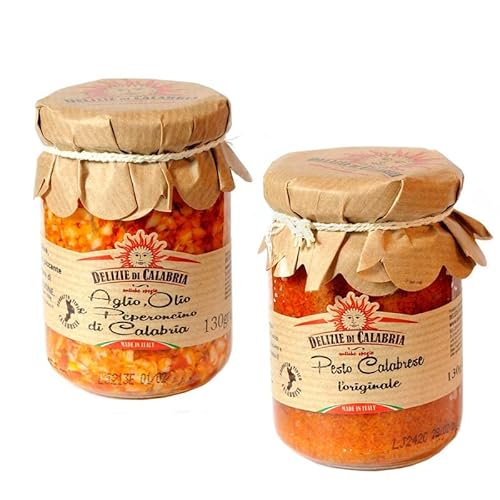 Delizie di Calabria saucen: Kalabrisches Pesto und Knoblauch und Öl und Peperoncino 130 gr x 2 von Delizie di Calabria