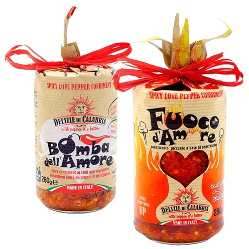 Scharf Peperoncino Saucen Delizie di Calabria: Fuoco und Bomba d'Amore 280 gr x 2 von Delizie di Calabria