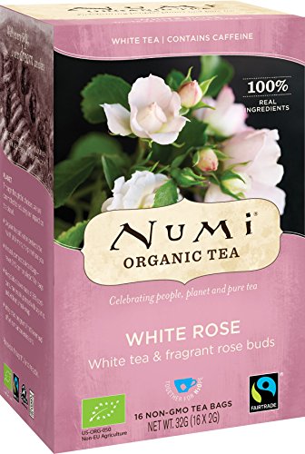 NUMI - Naturweißer Rosen-Tee - Weißer Tee mit duftenden Rosensträußen - Fairtrade - Recycelbare Kekse - Non-GMO - 16 Filter von Delizioso Shop