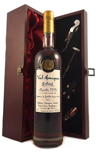 Delord Freres Bas Vintage Armagnac 1979 (70cl) in einer mit Seide ausgestatetten Geschenkbox, da zu 4 Weinaccessoires, 1 x 700ml von Delord Freres Armagnac