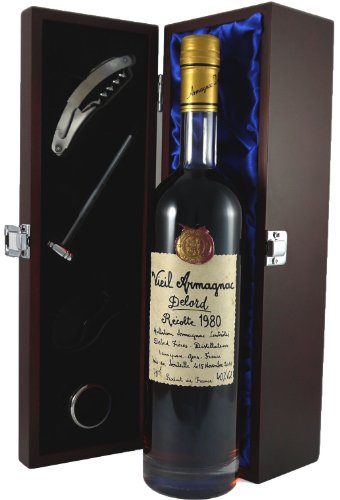 Delord Freres Bas Vintage Armagnac 1980 (70cl) in einer mit Seide ausgestatetten Geschenkbox, da zu 4 Weinaccessoires, 1 x 700ml von Delord Freres Armagnac
