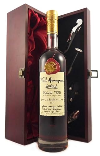 Delord Freres Bas Vintage Armagnac 1980 (70cl) in einer mit Seide ausgestatetten Geschenkbox, da zu 4 Weinaccessoires, 1 x 700ml von Delord Freres Armagnac