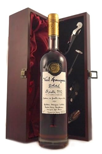 1992 Delord Freres Bas Armagnac 70 CL in Geschenkbox,Satin ausgekleidet,mit vier Accessoires,Korkenzieher,Giesser,Kapselabschneider,Weinthermometer von Delord