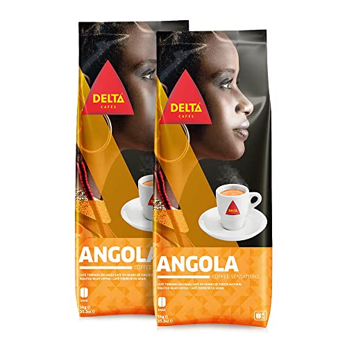 Delta Cafés - Kaffeebohnen Angola - 2 Pakete à 1 Kg - Intensität 8 - Mischung aus Arabica- und Robusta-Bohnen - Natürliche Röstung - Sehr aromatisch mit Noten von Vanille und gebranntem Zucker von Delta Cafés