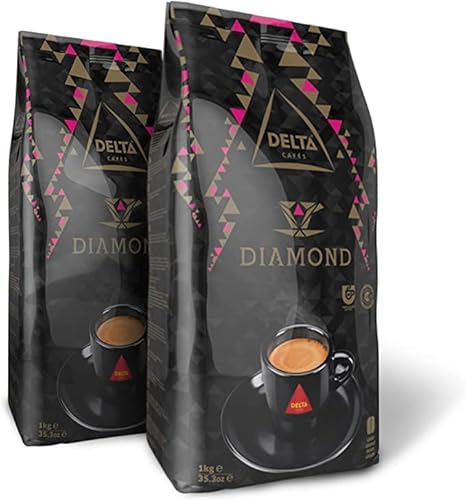 Delta Cafés - Kaffeebohnen Diamond - 2 Pakete à 1 kg - Intensität 8 - Vollmundige Arabica-Röstkaffeebohnenmischung - Sehr Aromatisch mit Noten von Gerösteten Walnüssen von Delta Cafés