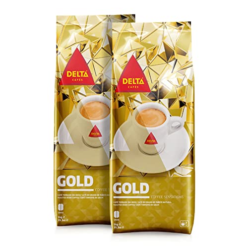 Delta Cafés - Kaffeebohnen Gold - 2 Pakete à 1 kg - Intensität 8 - Vollmundige Arabica-Röstkaffeebohnenmischung - Sehr aromatisch mit Noten von Honig und Reifen Früchten von Delta Cafés