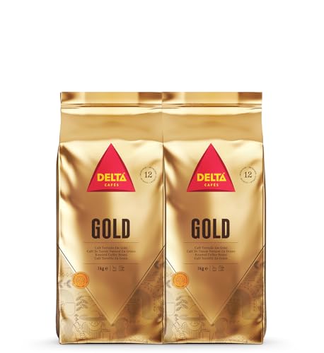 Delta Cafés - Kaffeebohnen Gold - 2 Pakete à 1 kg - Intensität 8 - Vollmundige Arabica-Röstkaffeebohnenmischung - Sehr aromatisch mit Noten von Honig und Reifen Früchten von Delta Cafés