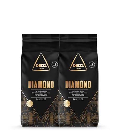 Delta Cafés - Kaffee in Diamantbohne - 2 Packungen à 1 kg - Intensität 8 - Mischung aus Arabica gerösteten Kaffeebohnen und Robusta - Sehr aromatisch mit Noten von gerösteten Nüssen von Delta Cafés