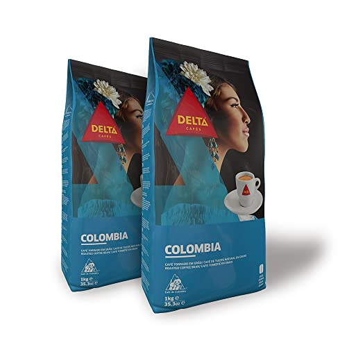 Delta Cafés - Kaffeebohnen Colombia - 2 Pakete von 1 Kg - Intensität 8 - Mischung von Arabica - Bohnen aus Kolumbien - Sehr Aromatisch mit Zitrusnoten von Delta Cafés