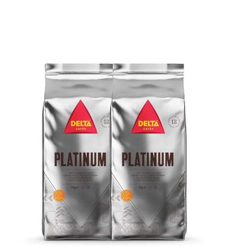 Delta Cafés - Kaffeebohnen Platinum - 2 Pakete à 1 kg - Intensität 8 - Vollmundige Arabica-Röstkaffeebohnenmischung - Sehr aromatisch mit Noten von Reifen Früchten von Delta Cafés