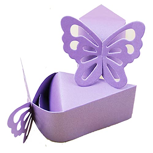 50 Stück Schmetterling Geschenkbox Perlglanz Süßigkeitenbox DIY Hochzeit Geburtstag Geschenk Süßigkeiten Boxen Schokolade Karton Kleine Schachteln (lila) von Demeuble