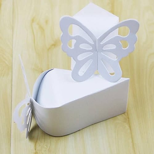 50 Stück Schmetterling Geschenkbox Perlglanz Süßigkeitenbox DIY Hochzeit Geburtstag Geschenk Süßigkeiten Boxen Schokolade Karton Kleine Schachteln (weiß) von Demeuble