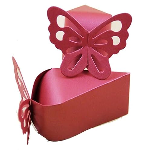 50 Stück Schmetterling Geschenkbox Perlglanz Süßigkeitenbox DIY Hochzeit Geburtstag Geschenk Süßigkeiten Boxen Schokolade Karton kleine Schachteln (rot) von Demeuble