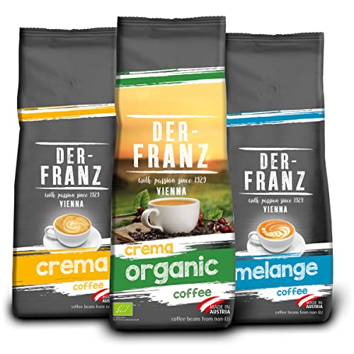 Der-Franz Kaffee Pack, gemahlen, 3 x 500 g, (1 x Crema, 1 x Melange, 1 x Crema Organic) von Der-Franz