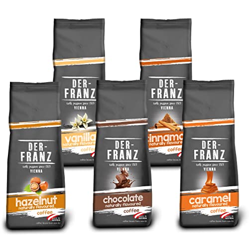 Der-Franz Kaffee Pack, gemahlen, aromatisiert, 5 x 500 g (1 x Haselnuss, 1 x Vanille, 1 x Schokolade, 1 x Zimt, 1 x Karamell) von Der-Franz