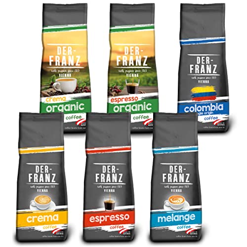 Der-Franz Kaffee Pack, ganze Bohne, 6 x 500 g (1 x Crema, 1 x Espresso, 1 x Melange, 1 x Colombia, 1 x Espresso Organic, 1 x Crema Organic) von Der-Franz
