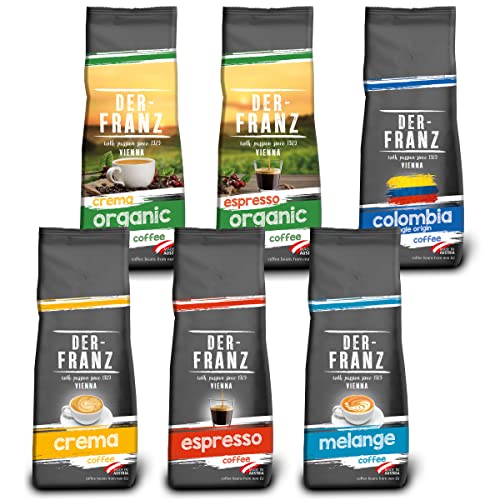 Der-Franz Kaffee Pack (1 x Crema, 1 x Espresso, 1 x Melange, 1 x Colombia, 1 x Espresso Organic, 1 x Crema Organic), ganze Bohne, 6 x 500 g von Der-Franz