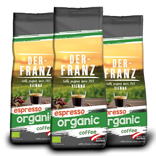 Der-Franz Espresso Bio Kaffee, Intensität 5/5, Bio Arabica umd Robusta, ganze Bohne, 3 x 500 g von Der-Franz