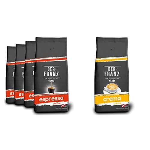 DER-FRANZ Espresso Kaffee, Ganze Bohne, 1000 g (4er-Pack) & Crema-Kaffee UTZ, ganze Bohne, 1000 g von Der-Franz