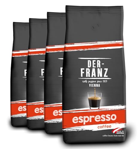 Der-Franz Espresso Kaffee, Intensität 5/5, Arabica und Robusta, ganze Bohne, 4 x 1000 g von Der-Franz