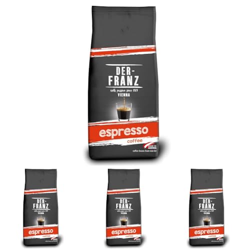 Der-Franz Espresso Kaffee, Intensität 5/5, Arabica und Robusta, ganze Bohne,1000g (Packung mit 4) von Der-Franz