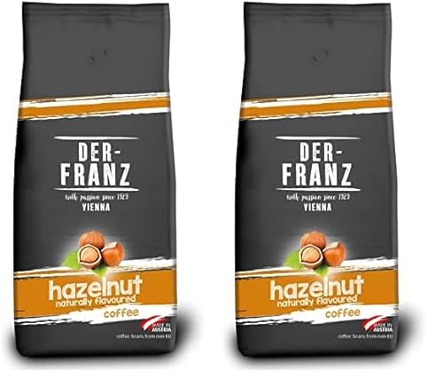 Der-Franz Kaffee, Mischung aus Arabica und Robusta, geröstet, ganze Bohne aromatisiert mit natürlicher Haselnuss UTZ, 1000 g (Packung mit 2) von Der-Franz