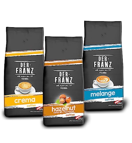 Der-Franz TOP 3 Kaffee Bundle - Crema, Melange, Haselnuss, Ganze Bohne, 3 x 1000g von Der-Franz