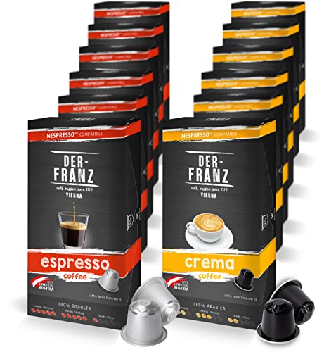 Nespresso kompatible Kaffee Kapseln Crema und Espresso Pack, Intensität 5/5, 12 x 10 Kapseln von Der-Franz