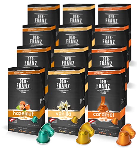 Nespresso kompatible Kaffee Kapseln (40xHaselnuss, 40xVanille, 40xKaramel Pack), Intensität 5/5, 12 x 10 Kapseln von Der-Franz