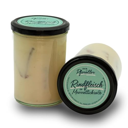 DER PFARÖLLER® Rindfleisch in Meerrettichsoße 4 Gläser jeweils 400 gr. – Hausgemachtes Fleischgericht im Glas – Fertiggericht für Topf & Mikrowelle, nachhaltig & köstlich von Der Pfaröller