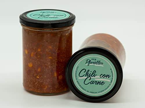 DER PFARÖLLER Chili con Carne – 2 Gläser mit jeweils 400 gr. – leckeres Fertiggericht für Topf & Mikrowelle – Würzig, scharf & schnell zubereitet DER PFARÖLLER Chili con Carne – 2 Gläser mit jeweils 400 gr. – leckeres Fertiggericht für Topf & Mikrowelle – Würzig, scharf & schnell zubereitet von Der Pfaröller
