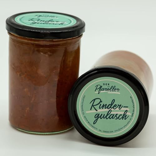 DER PFARÖLLER Hausgemachtes Rindergulasch - 6 Gläser mit jeweils 400 gr. – Rindfleischragout im Glas – Fertiggericht für Topf & Mikrowelle, nachhaltig & köstlich DER PFARÖLLER Hausgemachtes Rindergulasch - 6 Gläser mit jeweils 400 gr. – Rindfleischragout im Glas – Fertiggericht für Topf & Mikrowelle, nachhaltig & köstlich von Der Pfaröller