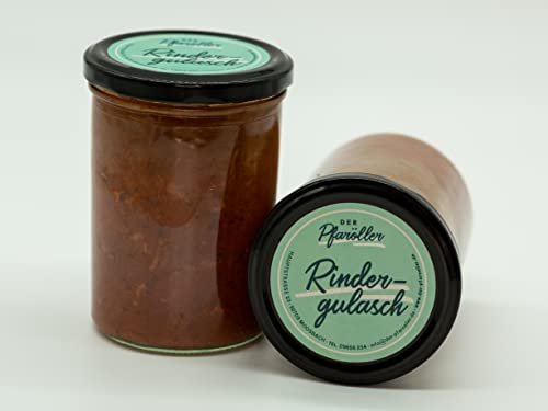 DER PFARÖLLER Hausgemachtes Rindergulasch - 2 Gläser mit jeweils 400 gr. – Rindfleischragout im Glas – Fertiggericht für Topf & Mikrowelle, nachhaltig & köstlich DER PFARÖLLER Hausgemachtes Rindergulasch - 2 Gläser mit jeweils 400 gr. – Rindfleischragout im Glas – Fertiggericht für Topf & Mikrowelle, nachhaltig & köstlich von Der Pfaröller