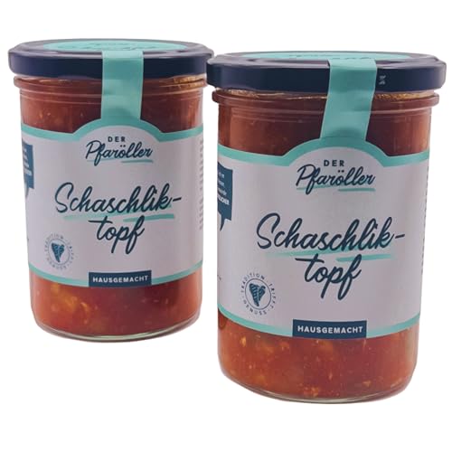 DER PFARÖLLER Hausgemachter Schaschliktopf 2 Gläser mit jeweils 400 gr. – Fleisch-Gemüse-Schmorgericht im Glas – leckeres Fertiggericht für Topf & Mikrowelle, nachhaltig verpackt von Der Pfaröller