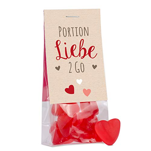 Hochzeit Gastgeschenk 30 STÜCK "Portion Liebe 2 go", 45 Gramm Fruchtgummi Herzen mit Kirschgeschmack in einem Naschbeutel, Süßes Geschenk für Deine Hochzeitsgäste von Der Zuckerbäcker