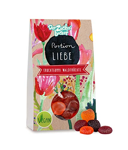 Portion Liebe, vegane Fruchtgummi-Waldfrüchte, 86 Gramm Naschportion, süße Geschenkidee für Herzensmenschen von Der Zuckerbäcker
