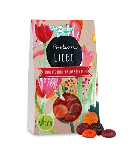 Portion Liebe, vegane Fruchtgummi-Waldfrüchte, 86 Gramm Naschportion, süße Geschenkidee für Herzensmenschen Portion Liebe, vegane Fruchtgummi-Waldfrüchte, 86 Gramm Naschportion, süße Geschenkidee für Herzensmenschen von Der Zuckerbäcker