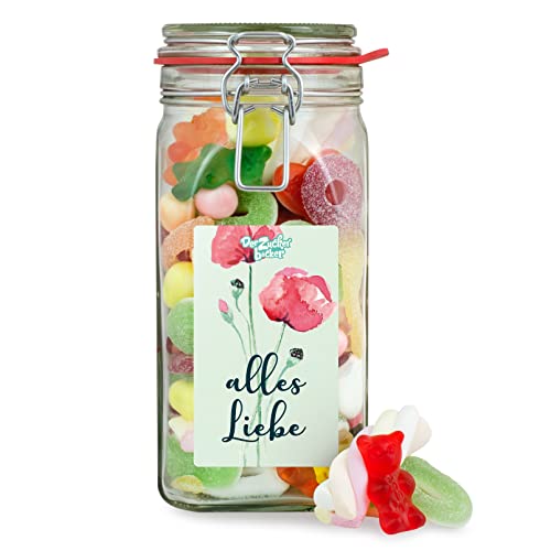 Alles Liebe Süßigkeitenglas – kunterbuntes Süßigkeiten-Glas, tolles Geschenk zum Geburtstag, Valentinstag oder einfach so von Der Zuckerbäcker