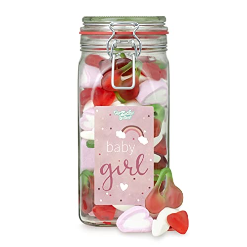 Babygirl Süßigkeitenglas – toller Süßigkeiten-Mix, schönes Geschenk zur Geburt eines Mädchens oder für die Babyparty von Der Zuckerbäcker