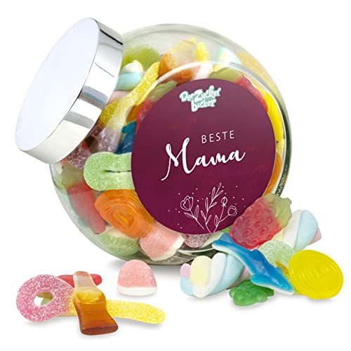 Beste Mama Süßigkeitenglas – bunt gefülltes Glas mit Süßigkeiten, schönes Geschenk für Mama zum Muttertag von Der Zuckerbäcker