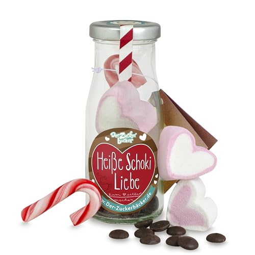 DIY Heiße Schoki Liebe – Valentinstag Schokolade als Geschenk-Idee für die Liebsten, gefüllt mit Zartbitter Schokolade, Marshmallow in Herzform und Zuckerstange von Der Zuckerbäcker