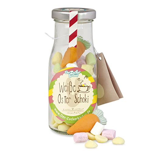 DIY weiße Oster Schoki, weiße Trinkschokolade in Flasche mit weißer Schokolade, Mini Marshmallows und Zuckerrübe, heißer Kakao zum Selbermachen, tolle Geschenk-Idee für Ostern von Der Zuckerbäcker