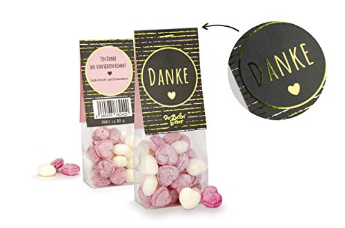 "Danke" Naschbeutel, 80 Gramm leckere Kirsch - und Eiszuckerbonbons in einem edlen Geschenkbeutel, ein süßes Danke-Mitbringsel für Deine Liebsten von Der Zuckerbäcker